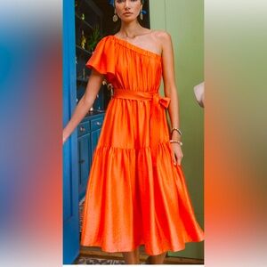 NWT Current Air One Shoulder Midi Dress size S Orange creamsicle color